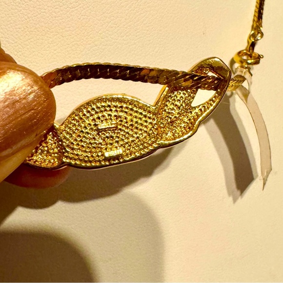 Vintage Faux Pearl Sliding Pendant on Gold Tone Herringbone Chain 15” Choker - Picture 6 of 7